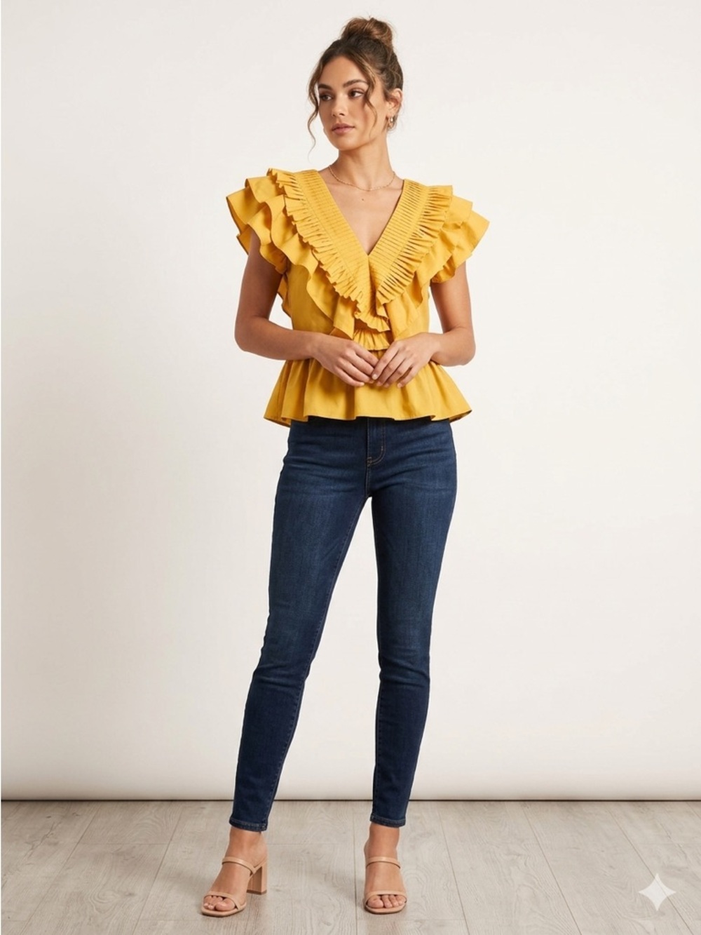 entro Yellow Ruffle Blouse size Large